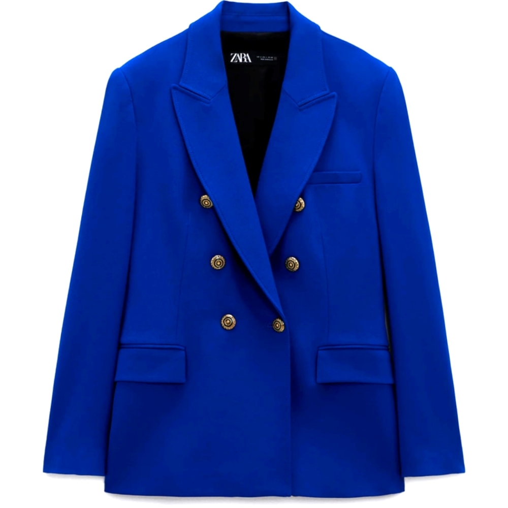 NWT Zara Double-Breasted Blazer Royal Blue Size M